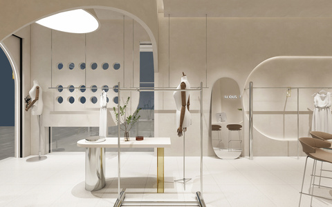 现代奶油中古风服装店 3d模型