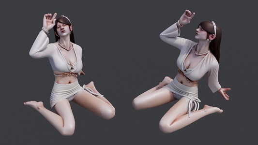 穿白色衣服坐在地上的女人 su草图模型