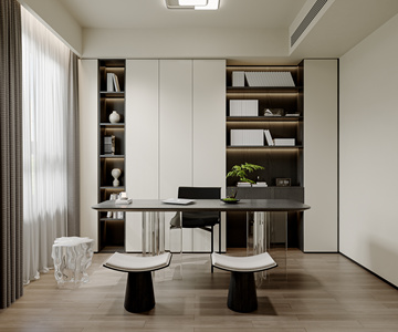 现代书房,书桌椅，书柜亚克力座椅，