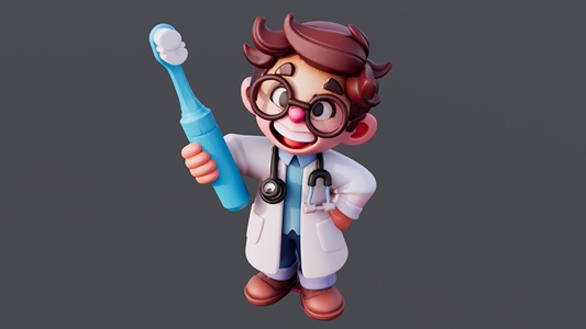 卡通手持牙刷的牙科大夫