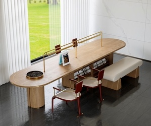 现代原木休闲桌椅 会议桌椅_SU模型