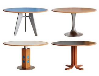 复古中古餐桌 实木圆桌 SU模型