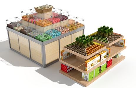 超市水果展示货架_糖果陈列架展柜超市货架水果摊位菠萝礼盒3D模型(2021)