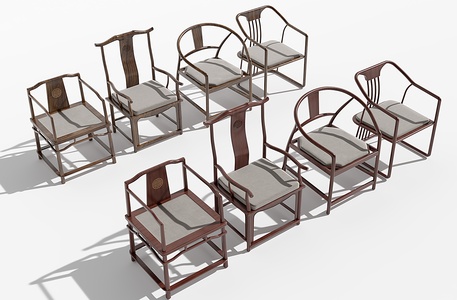 新中式单椅_圈椅_餐椅_休闲椅_太师椅_椅子中式古典家具红木家具椅子3D模型(2021)