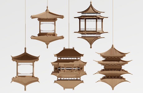 新中式古建筑雕塑_工艺吊件_悬挂摆件古建吊灯宋氏吊灯3D模型(2021)