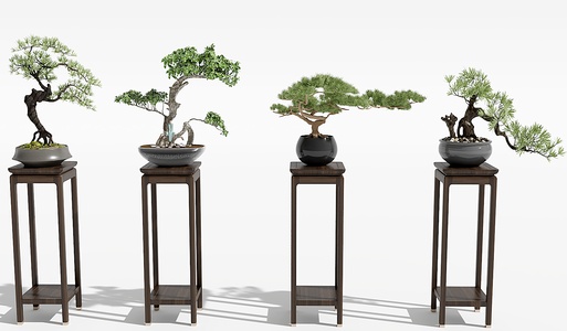 新中式古典花架盆栽盆景花盆花架3D模型(2021)