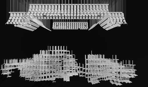 新中式屋檐瓦片大型吊灯古建瓦片吊灯3D模型