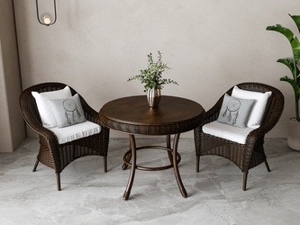  美式藤编休闲桌椅_SU模型