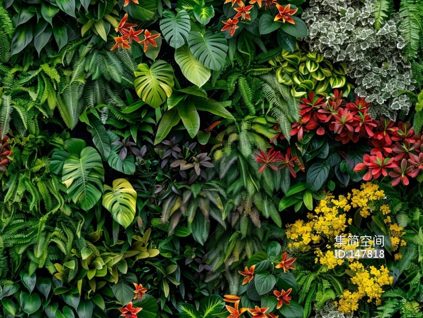 无缝现代绿植墙_植物墙贴图 (4)