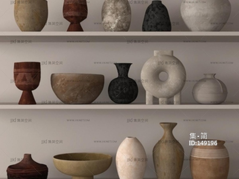 侘寂陶瓷器皿组合_陶土罐SU模型