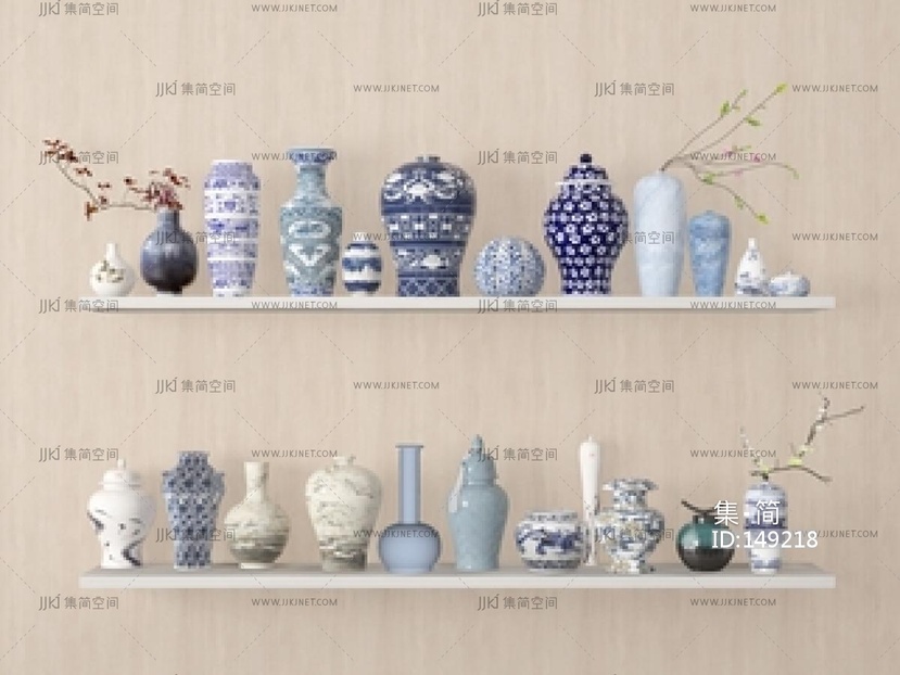 新中式花瓶器皿摆件SU模型