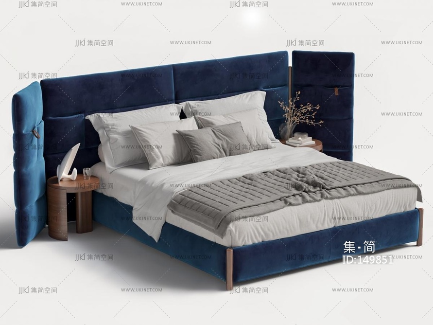16-现代双人床_现代双人床，高靠背床头，3D模型vrrr