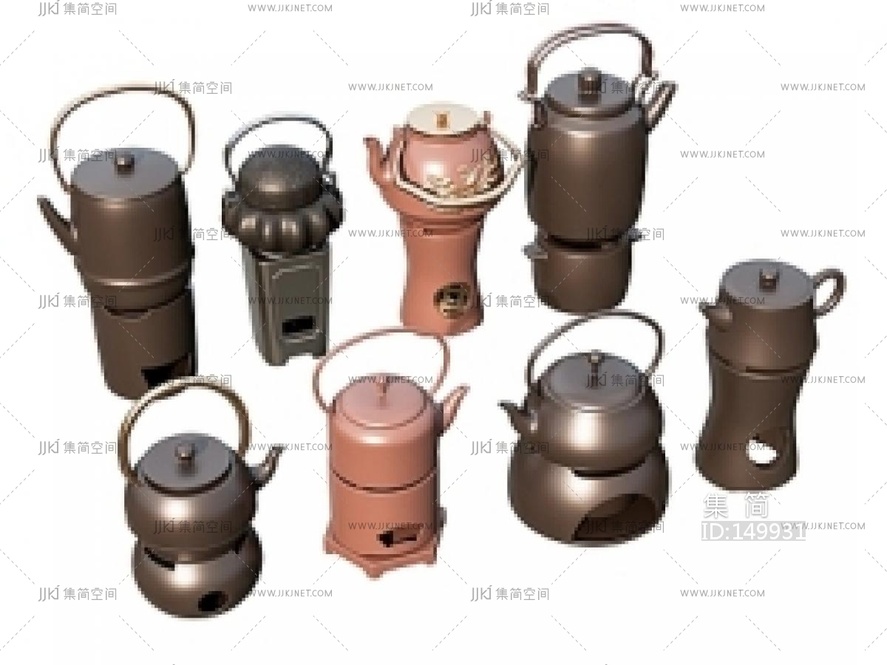 茶具_茶壶_围炉煮茶_紫砂壶_陶瓷煮茶炉_烧火烤炉_茶具SU模型