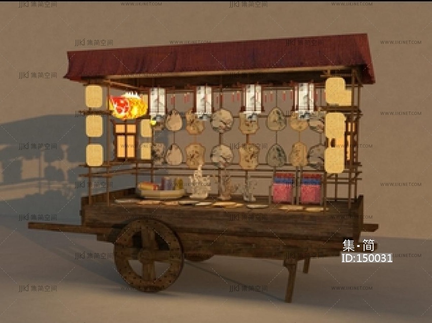 新中式艺术装置_景观装置_扇子_摊位_春节_古代SU模型