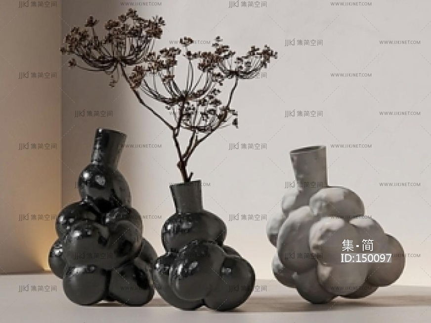 侘寂中古花瓶_花瓶_陶瓷花瓶_创意花瓶摆件_干枝花瓶SU模型