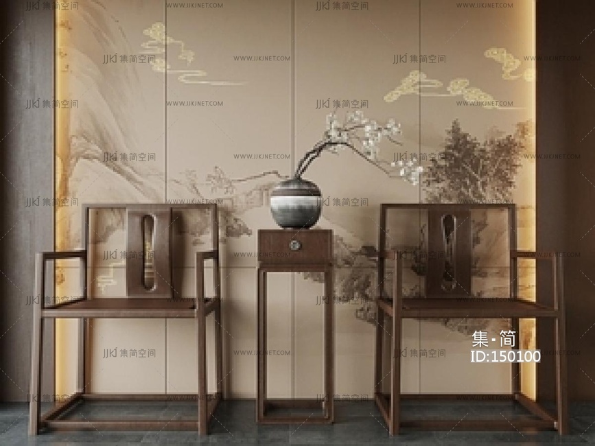 新中式休闲椅_新中式椅子_休闲椅_单椅SU模型