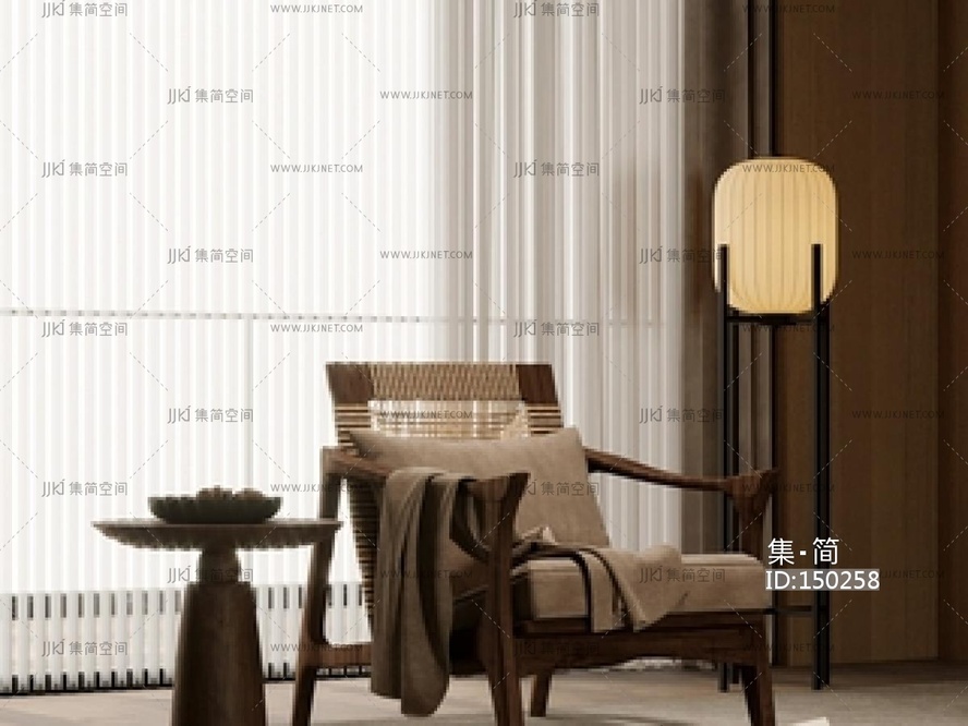 中古休闲椅_中古风休闲椅_单人沙发_边几SU模型