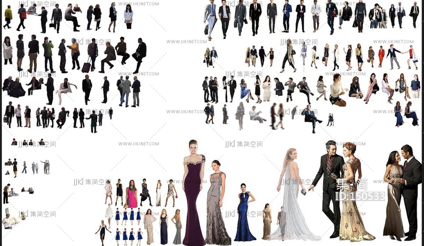 02-psd免抠酒店人物贴图，酒店晚礼服坐着的人商务人物-07