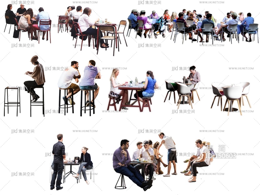 08-户外餐桌吃饭聊天人物，坐着的人物，坐姿人物贴图下载