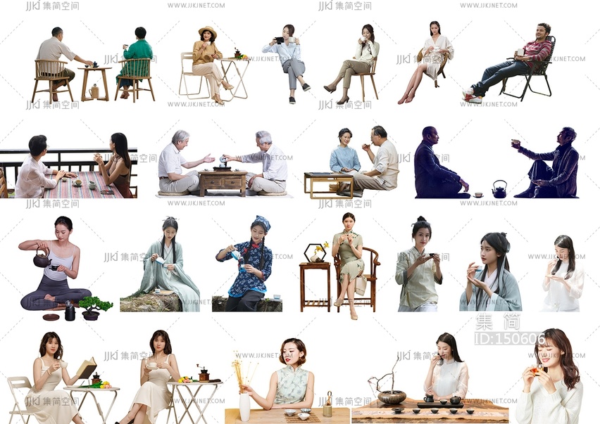 12-免抠喝茶品茶人物贴图