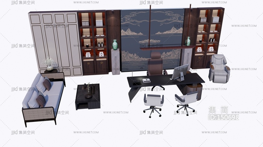新中式书房家具组合