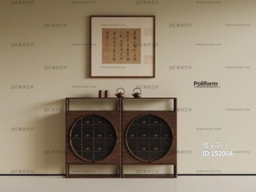 新中式茶柜_茶具_挂画SU模型