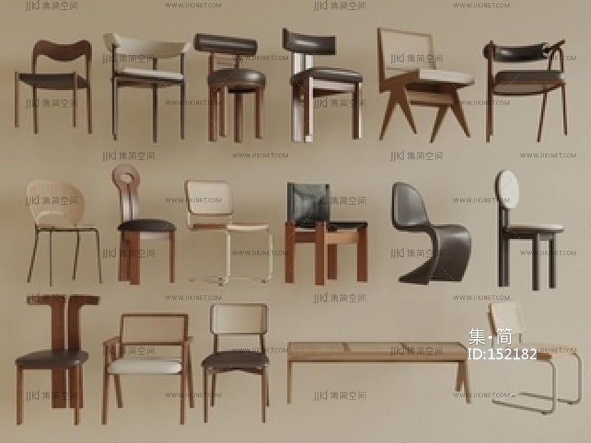 侘寂中古餐椅SU模型
