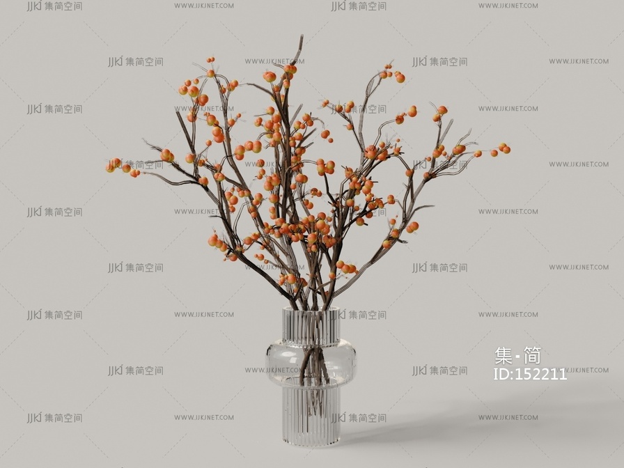 08现代玻璃红果花瓶花艺