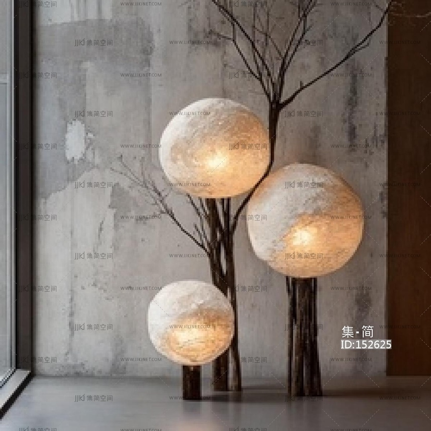 侘寂灯具组合_侘寂落地灯_落地灯_树枝灯_台灯SU模型