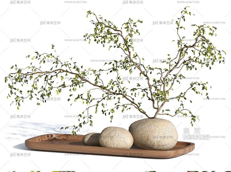 绿植花瓶托盘摆件3D模型