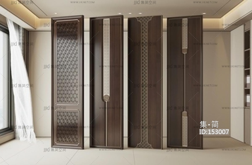 新中式护墙板_新中式护墙板_木饰面_屏风隔断SU模型