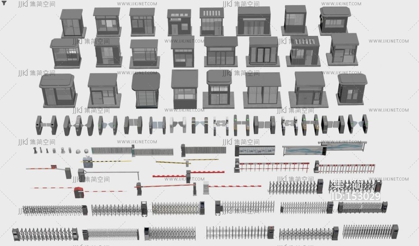 门禁机_岗亭_伸缩门电动伸缩门，闸机刷卡机，3D模型