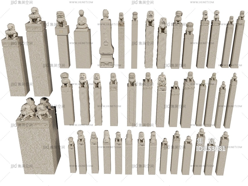 中式其他景观小品_石雕柱子石柱_3D模型