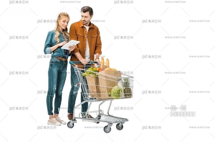超市购物推着购物车png免扣人物素材 (1)