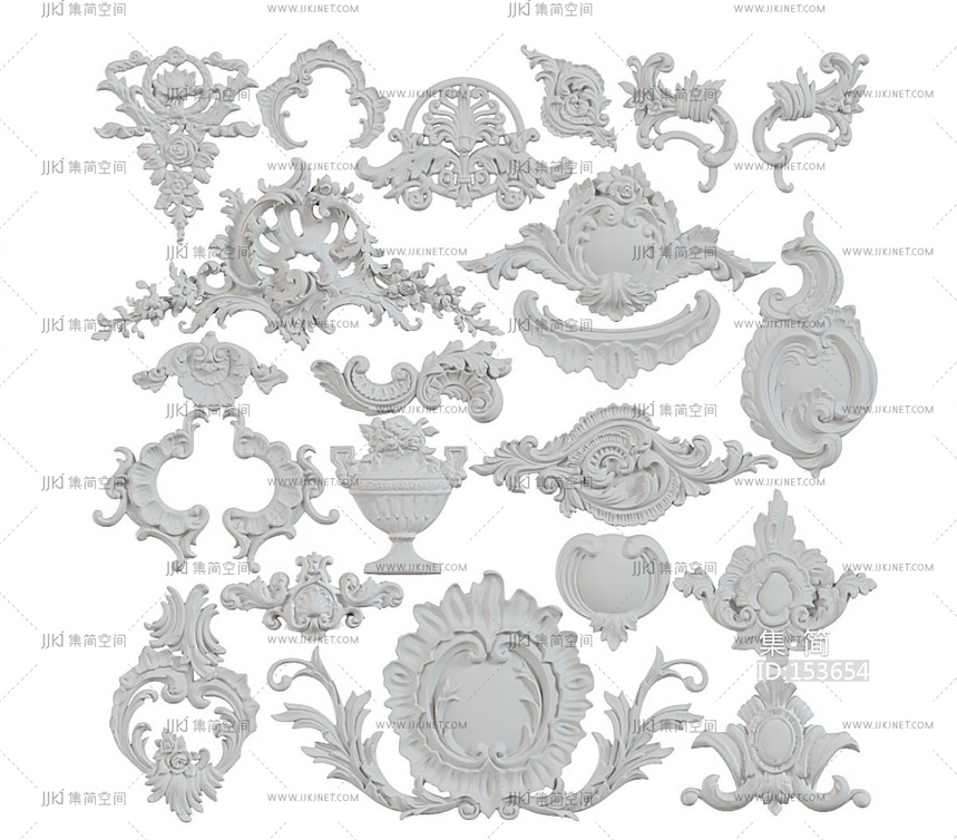 简欧雕花欧式雕花石膏3D模型
