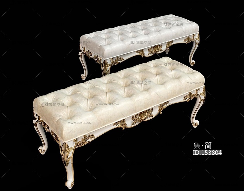 欧式布艺床尾凳3D模型