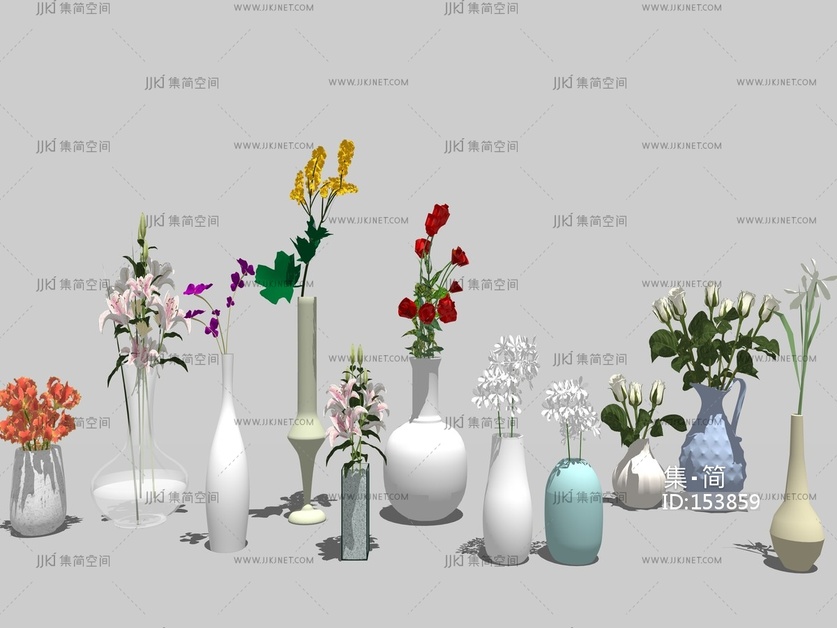 现代花瓶盆栽花卉花艺 su草图模型