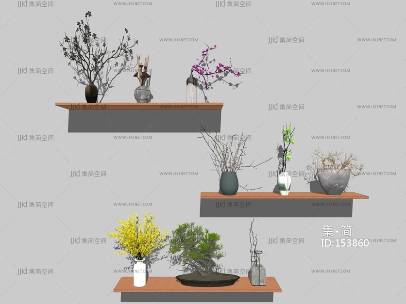 现代花瓶摆件绿植 su草图模型