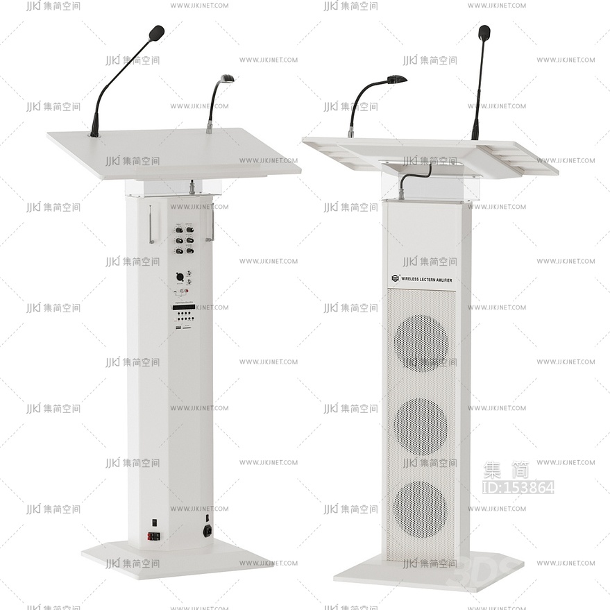 现代演讲台,话筒麦克风3D模型