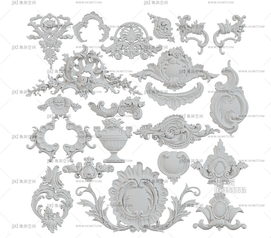 简欧雕花欧式雕花石膏SU模型