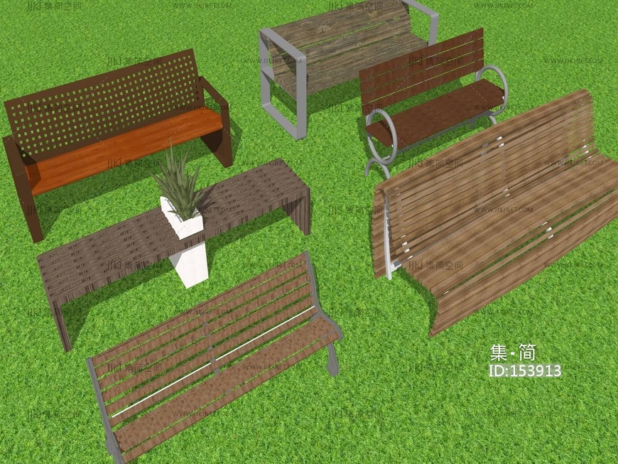 现代景观花园户外椅扶手椅景观凳 su草图模型