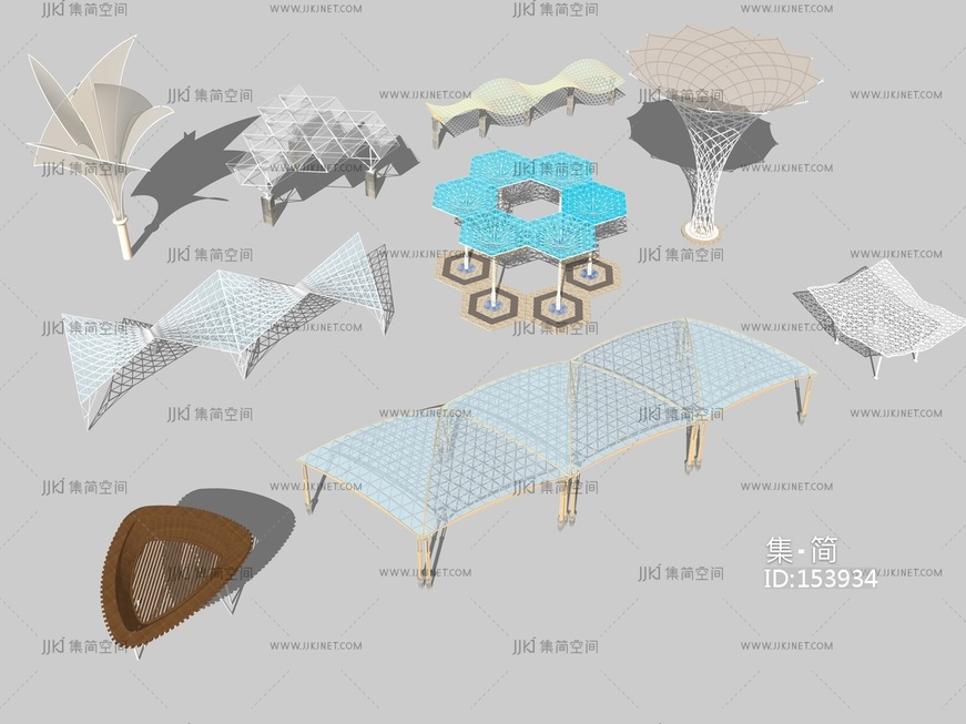 现代廊架构筑物花架 su草图模
