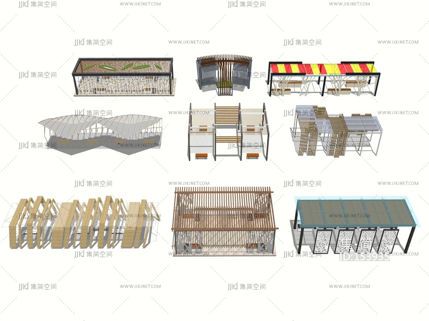 现代廊架构筑物花架 su草图模型