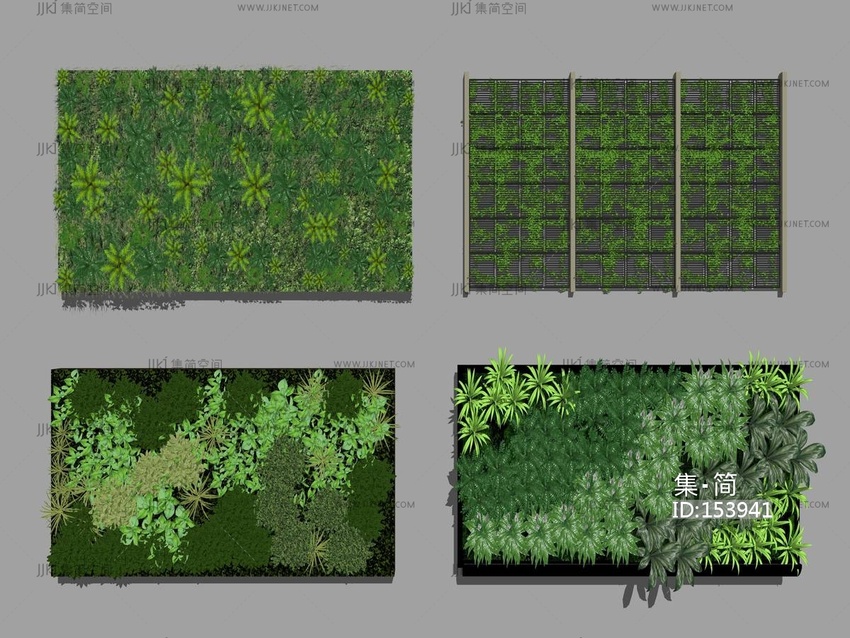 现代绿植景墙 su草图模型