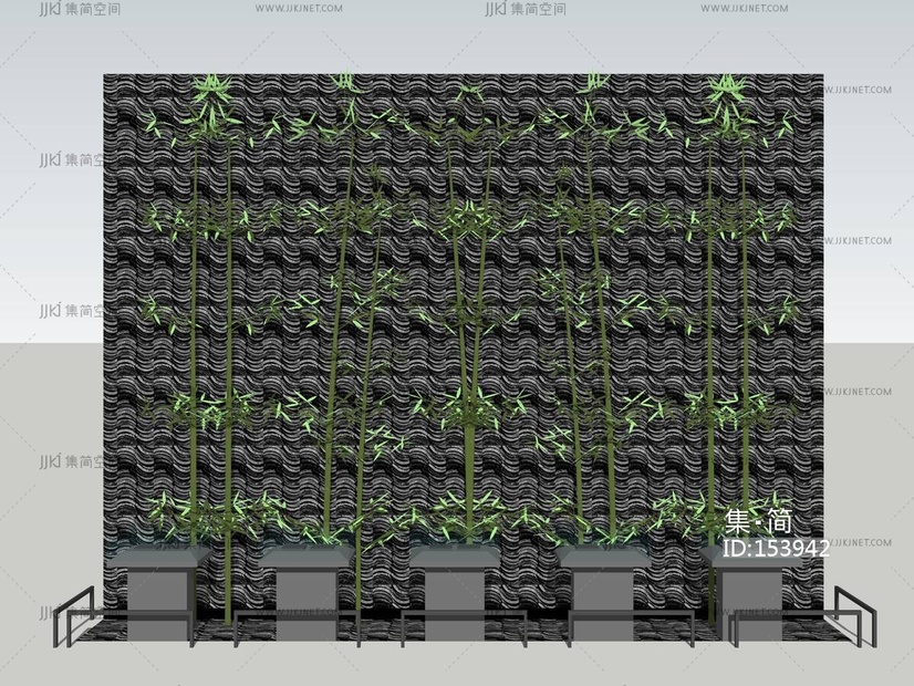 现代绿植景墙 su草图模型