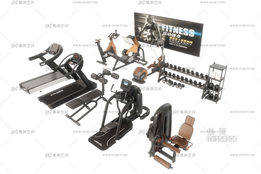 健身器材_跑步机_哑铃SU模型