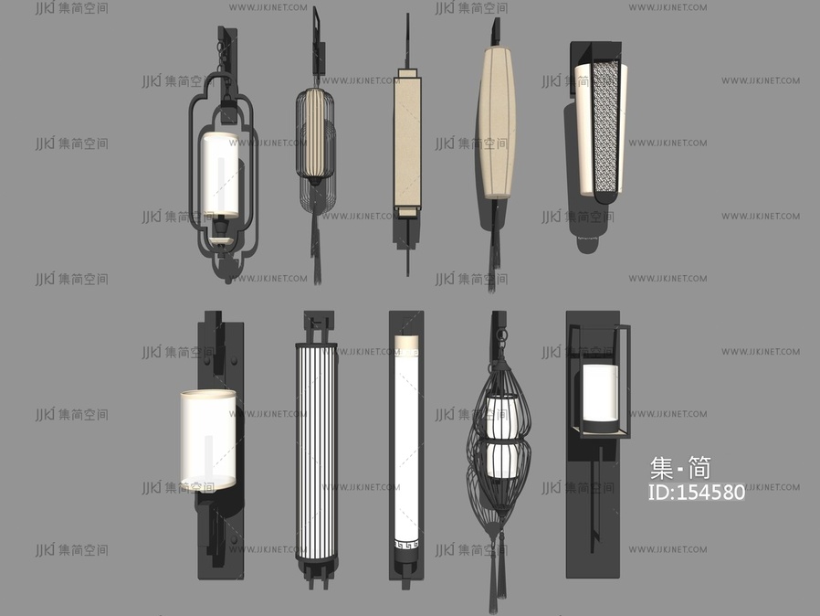 新中式风格壁灯合集 su草图模型