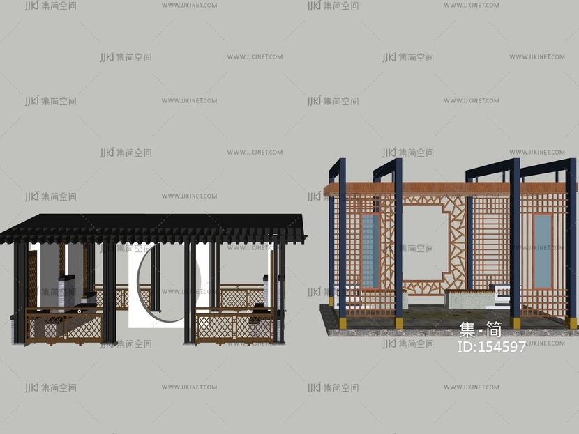 新中式廊架凉亭 su草图模型