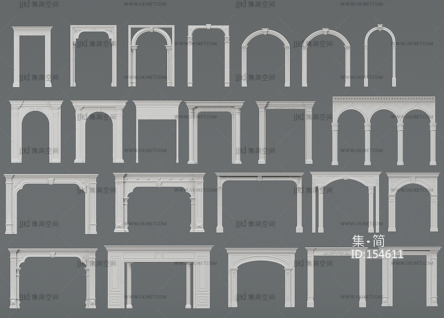 大门 门套 垭口 雕花门楣 雕花门套 罗马柱su模型