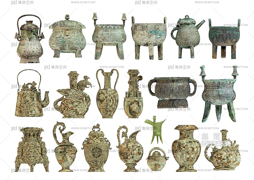 中式罐子_青铜器_文物古董青铜鼎_古代铜壶罐子器皿_博物馆摆件老物件_青铜装饰品su模型